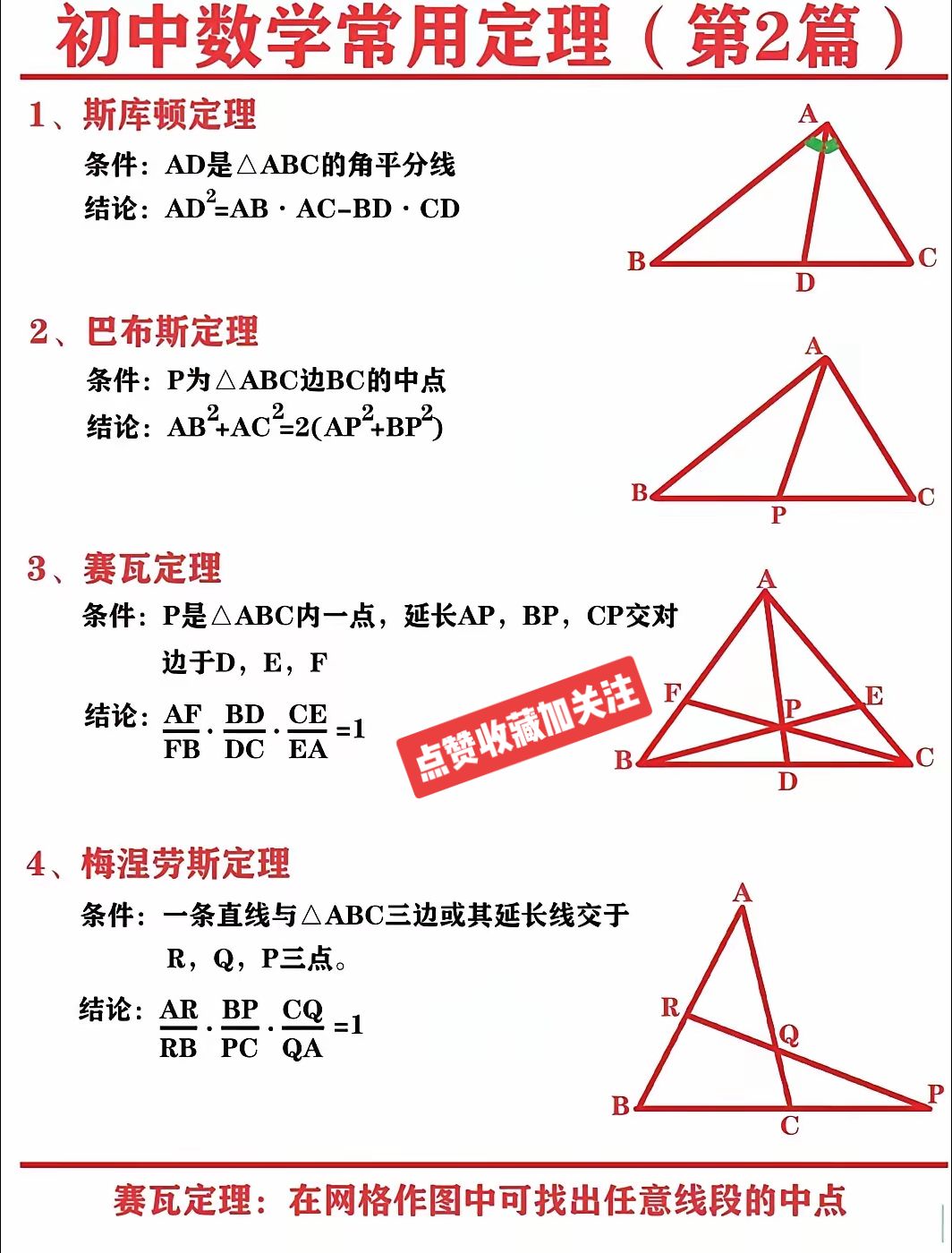 初中数学课本没有且好用的十二大定理